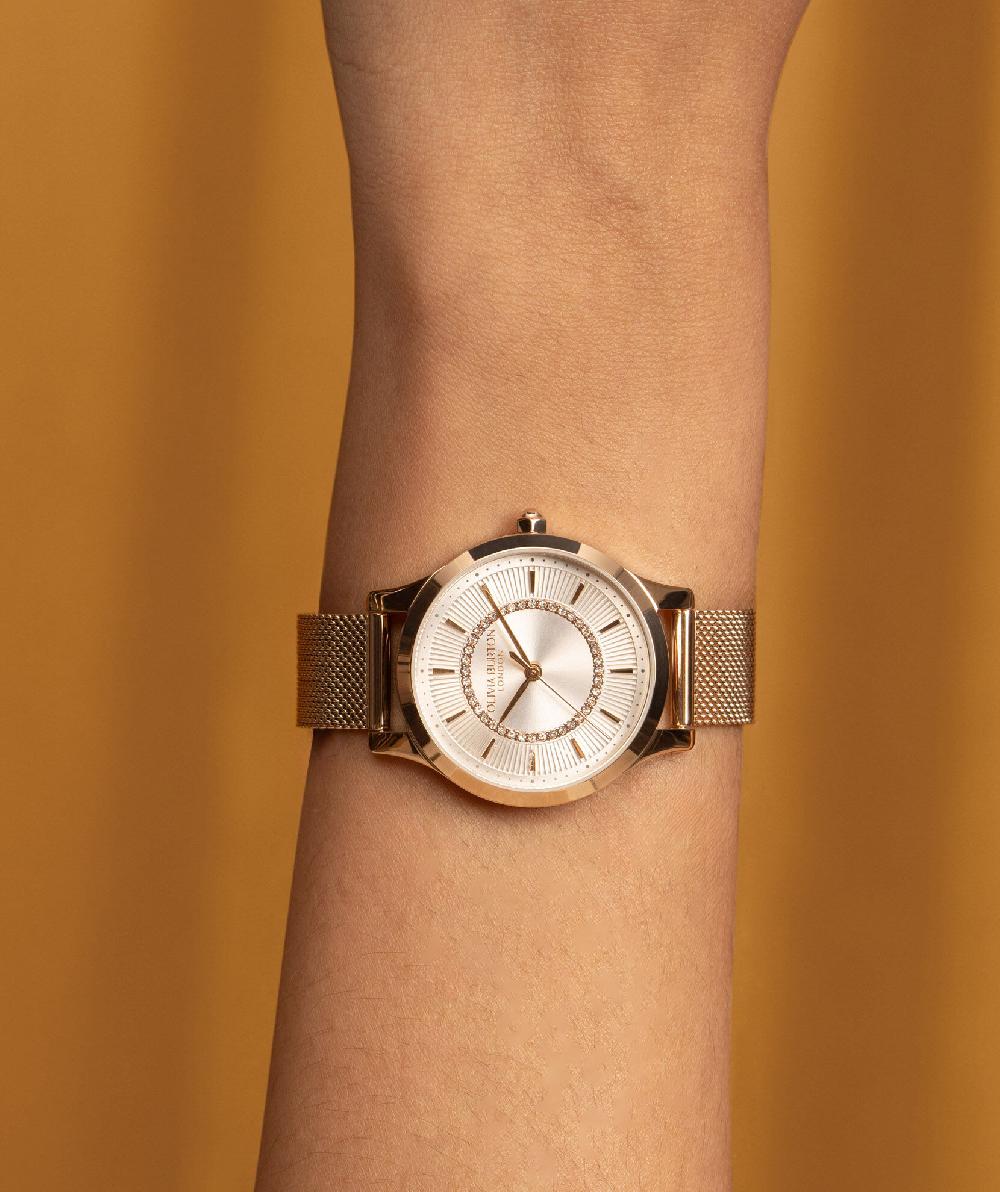 Olivia Burton 30mm Wonderlust White & Rose Gold Mesh Watch