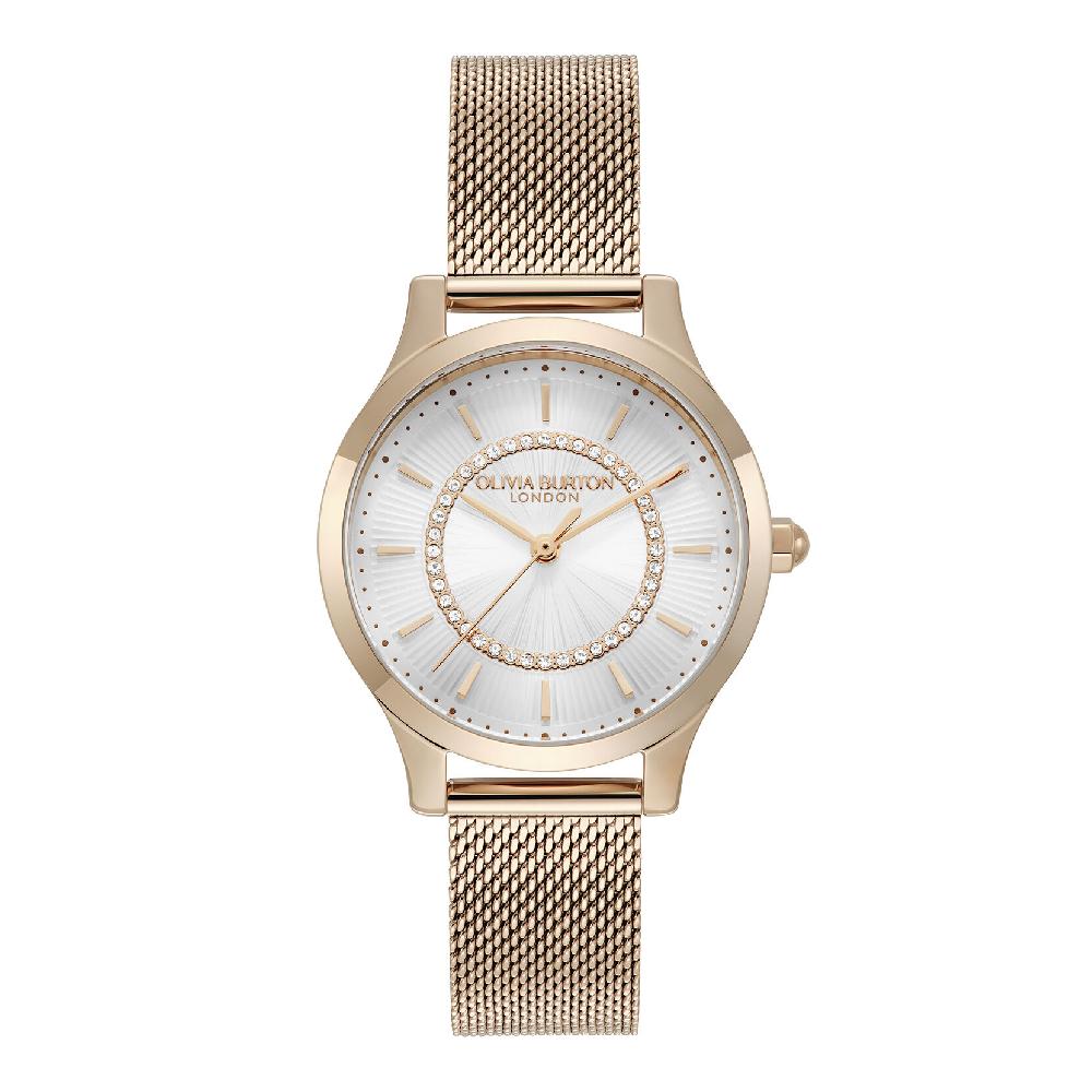 olivia burton 30mm Wonderlust White & Rose Gold Mesh Watch
