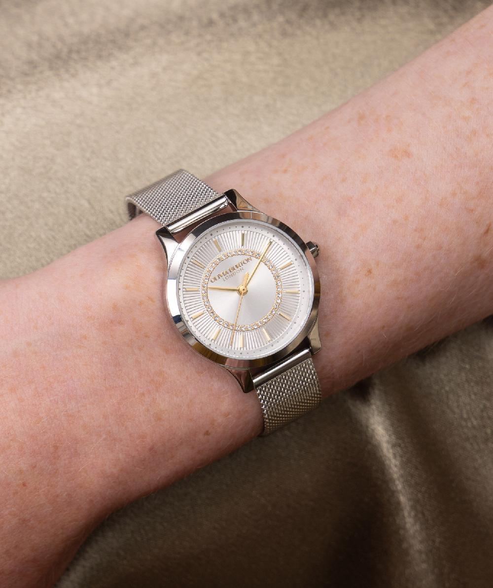Olivia Burton 30mm Wonderlust White & Silver Mesh Watch