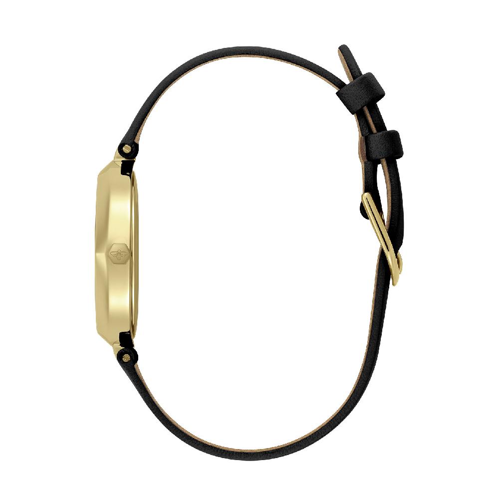 Olivia Burton 32mm Dimension T-Bar Gold & Black Leather Strap Watch