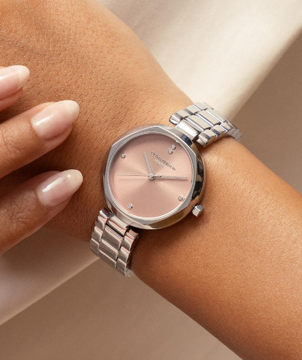 Olivia Burton 32mm Dimension T-Bar Mellow Rose & Silver Bracelet Watch