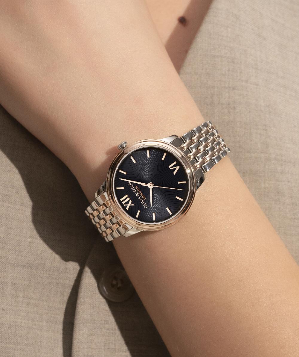 Olivia Burton 32mm Swirl Black & Two Tone Bracelet Watch