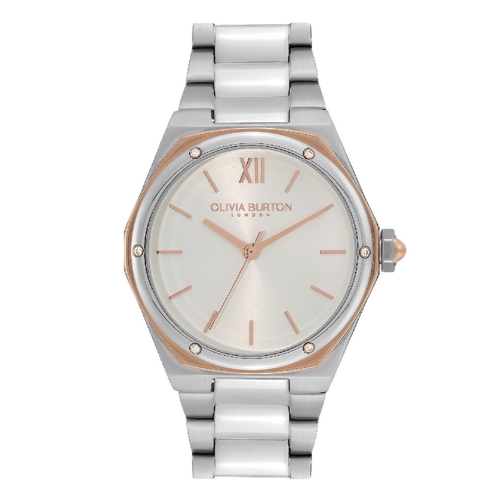 olivia burton 33mm Hexa White Carnation Gold & Silver Bracelet Watch