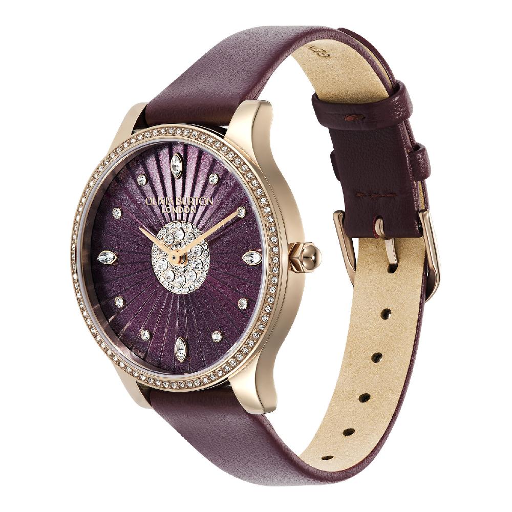 Olivia Burton 34mm Beaulieu Rose Gold & Cherry Lacquer Leather Strap Watch