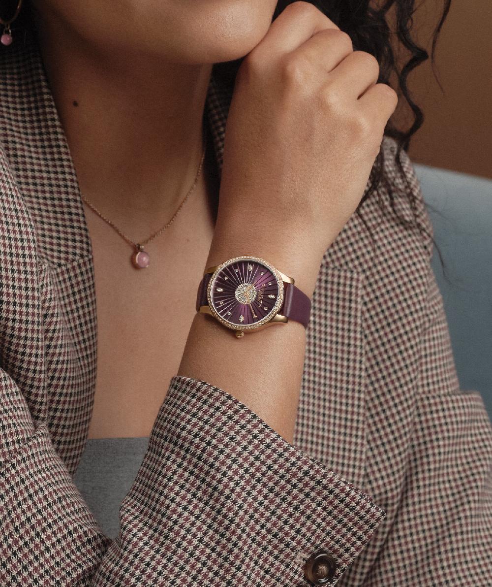 Olivia Burton 34mm Beaulieu Rose Gold & Cherry Lacquer Leather Strap Watch
