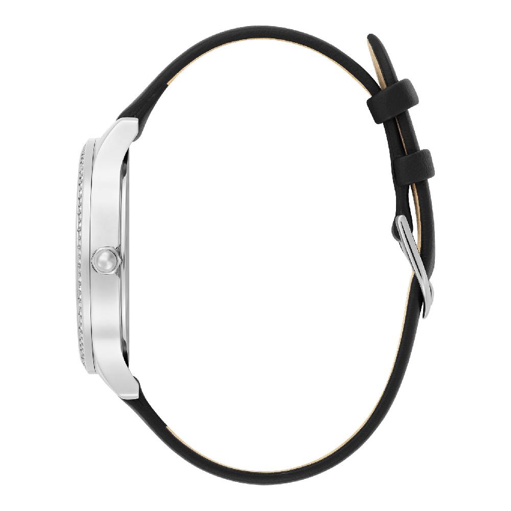 Olivia Burton 34mm Beaulieu Silver & Black Leather Strap Watch