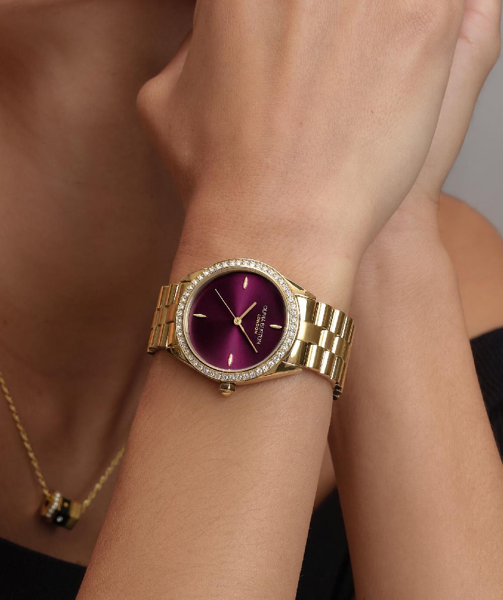 Olivia Burton 34mm Bejewelled Cherry Lacquer & Gold Bracelet Watch