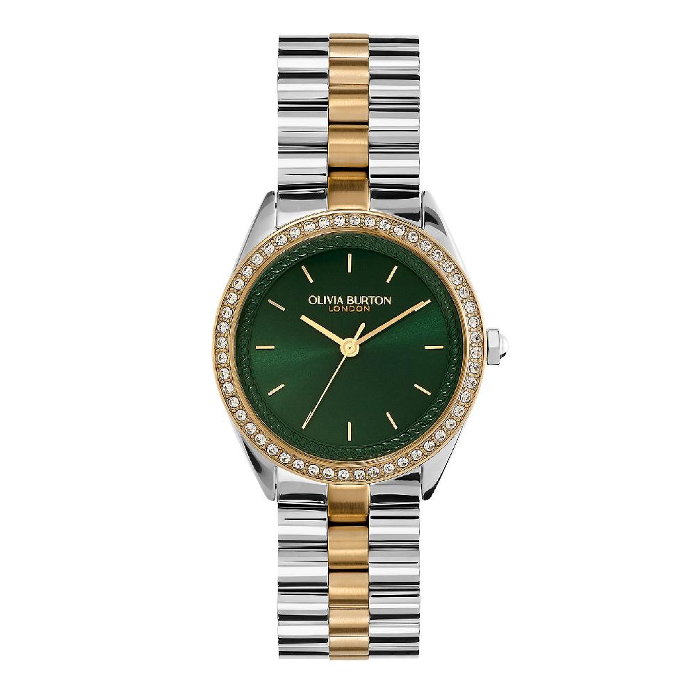 olivia burton 34mm Bejewelled Forest Green & Two Tone Bracelet Watch