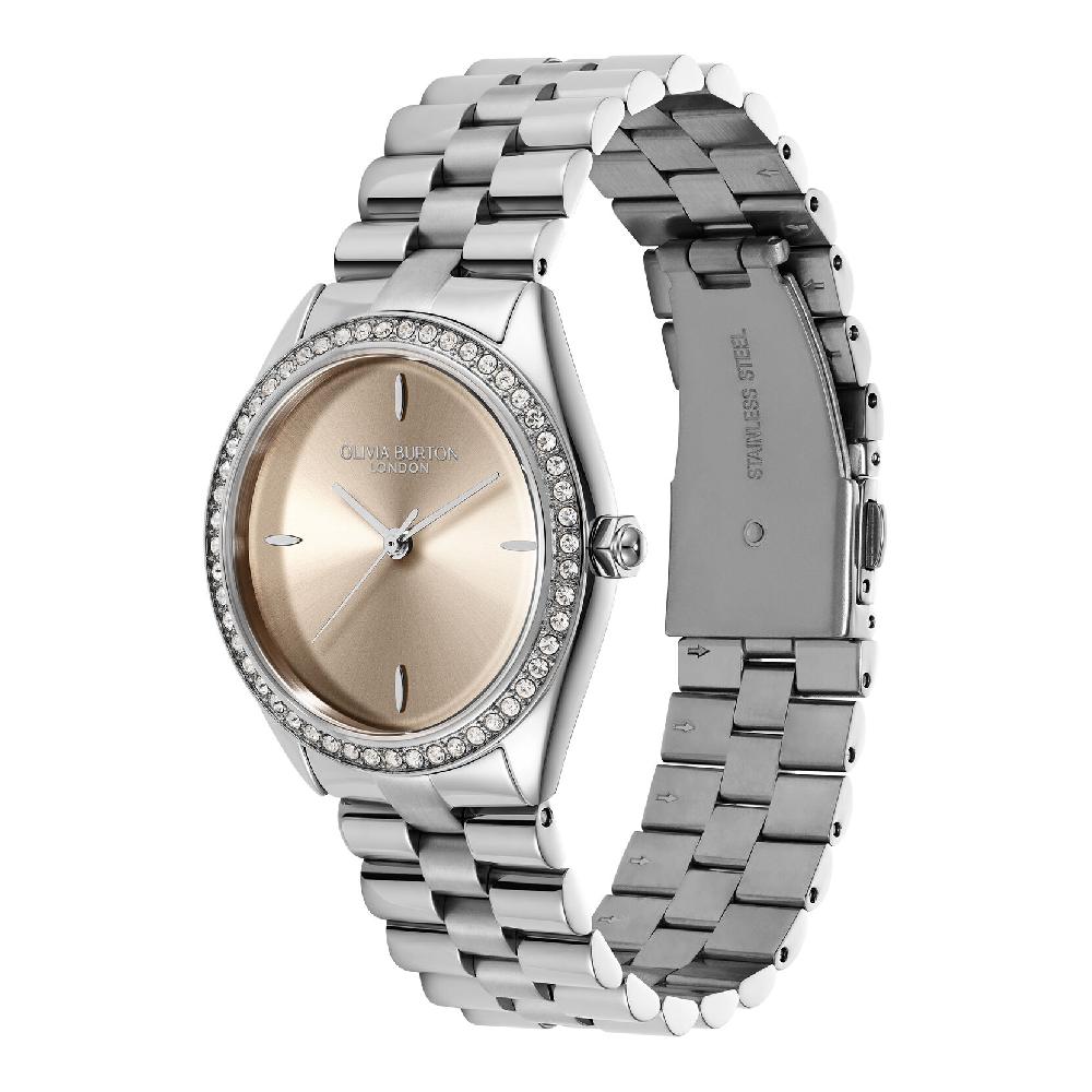 Olivia Burton 34mm Bejewelled Trench Coat & Silver Bracelet Watch
