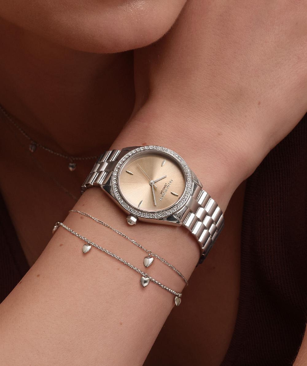 Olivia Burton 34mm Bejewelled Trench Coat & Silver Bracelet Watch