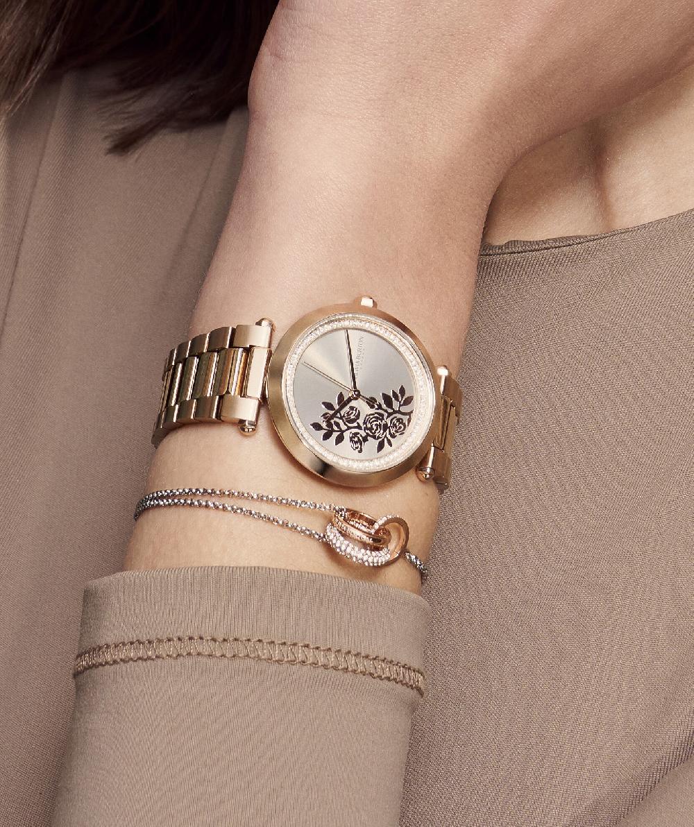 Olivia Burton 34mm Floral T-Bar Grey & Carnation Gold Bracelet Watch