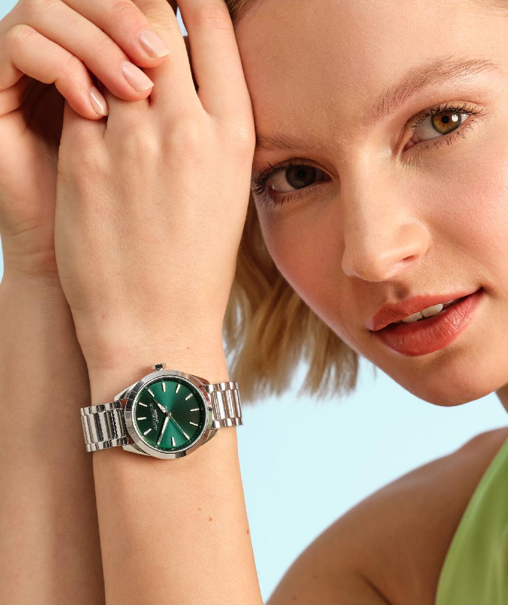 Olivia Burton 34mm Geo Forest Green & Silver Bracelet Watch