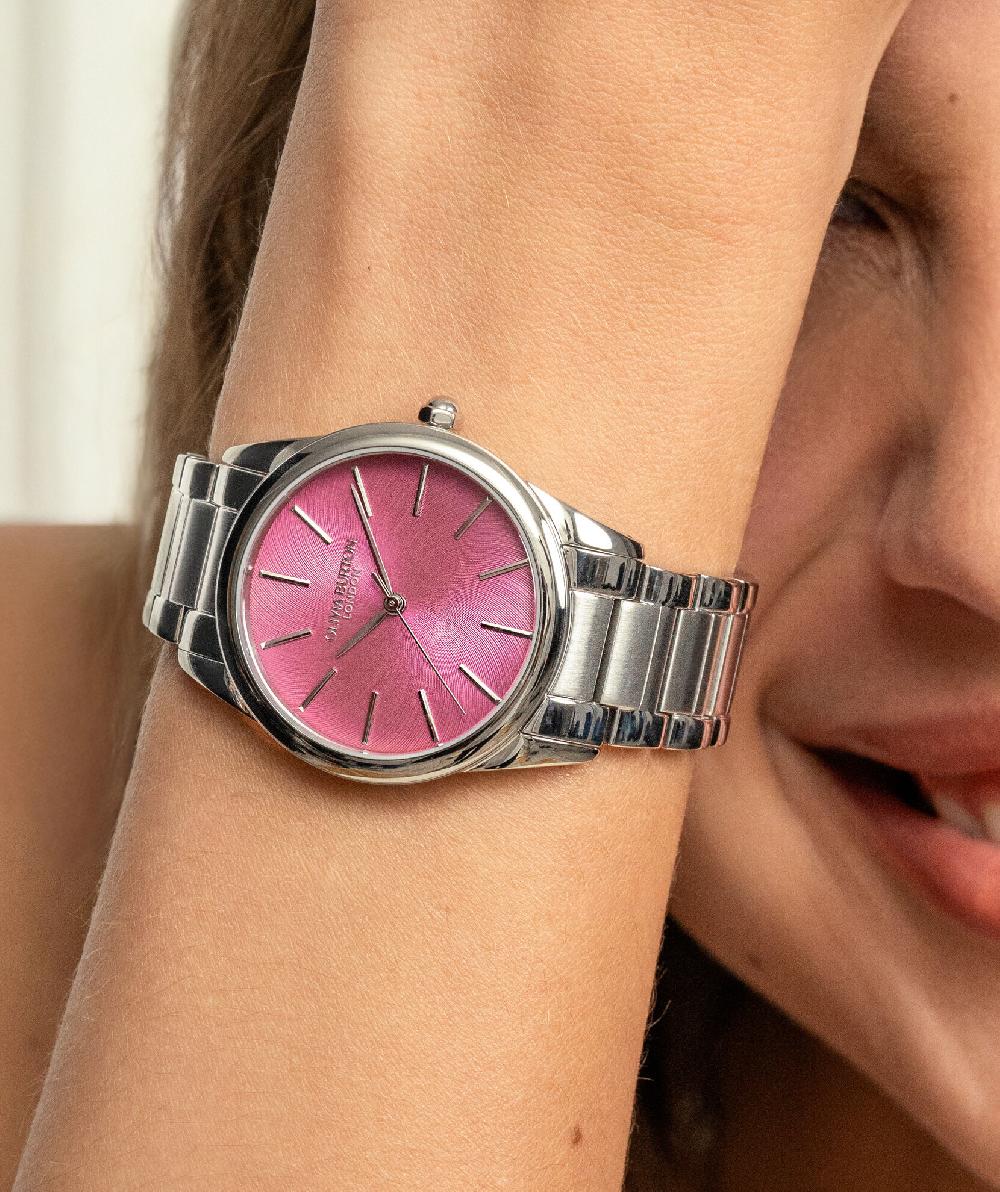 Olivia Burton 34mm Glowful Pink Crush & Silver Bracelet Watch