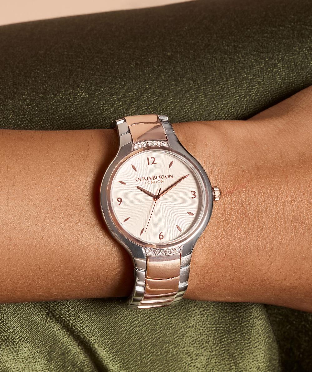 Olivia Burton 34mm Lea White & Two Tone Bracelet Watch