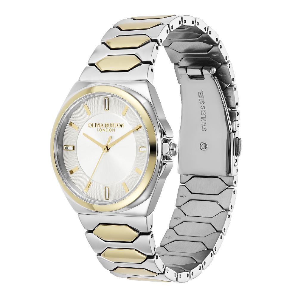 Olivia Burton 34mm Lustre Ivory & Two Tone Bracelet Watch & Dainty Bracelet Gift Set