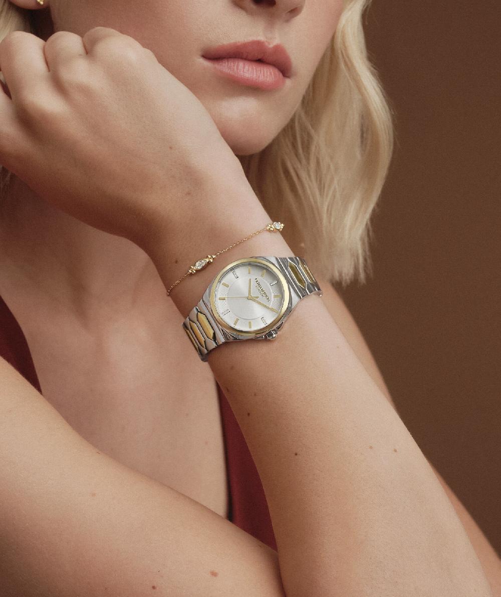 Olivia Burton 34mm Lustre Ivory & Two Tone Bracelet Watch & Dainty Bracelet Gift Set