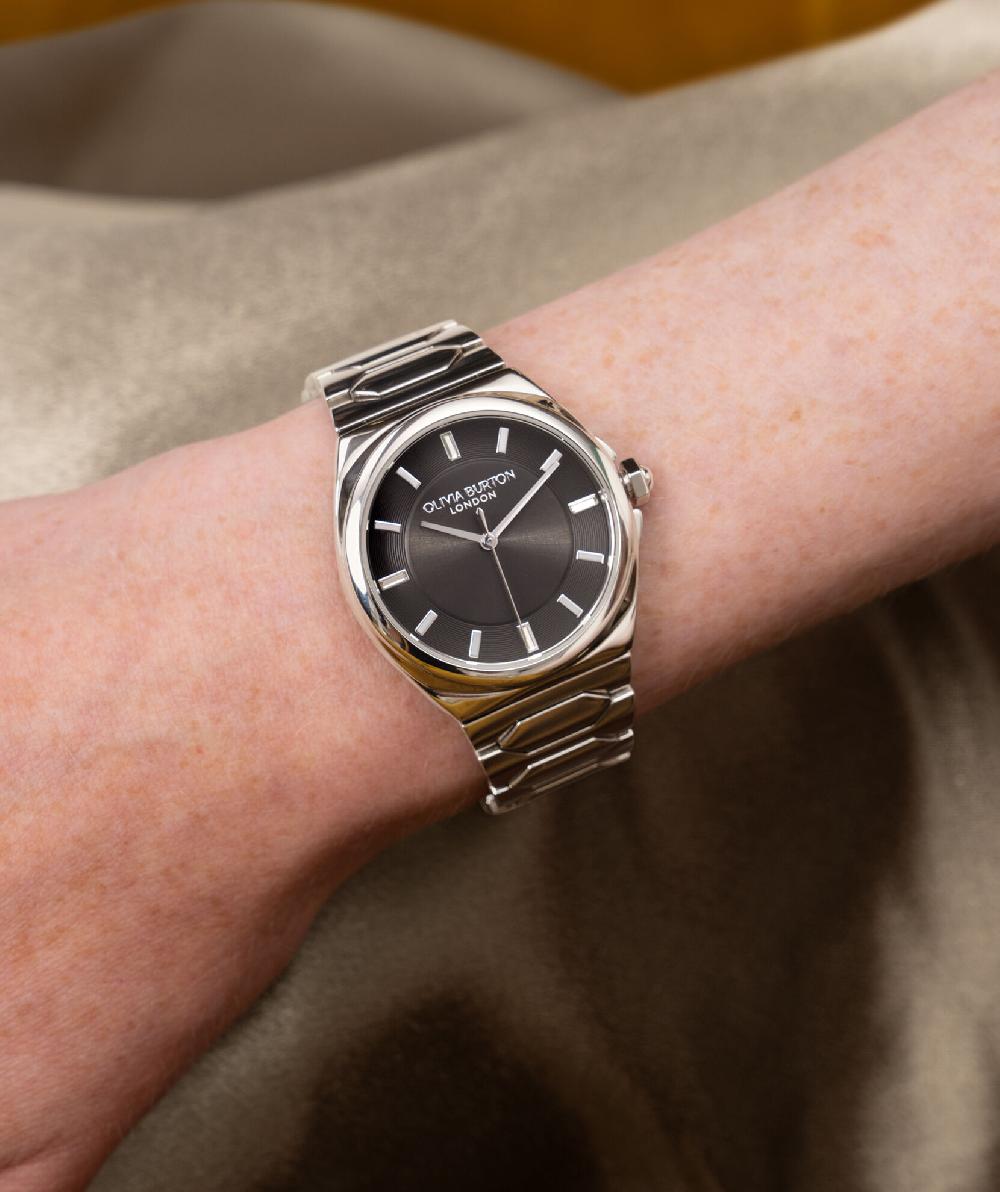 Olivia Burton 34mm Lustre Onyx & Silver Bracelet Watch