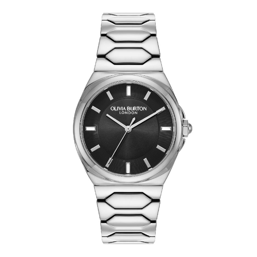 olivia burton 34mm Lustre Onyx & Silver Bracelet Watch