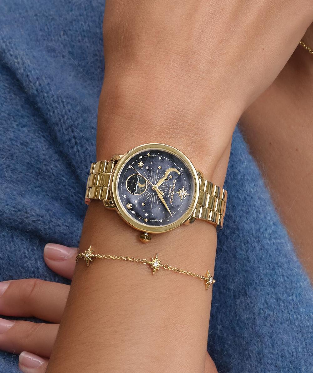 Olivia Burton 34mm Moon Phase Black & Gold Bracelet Watch
