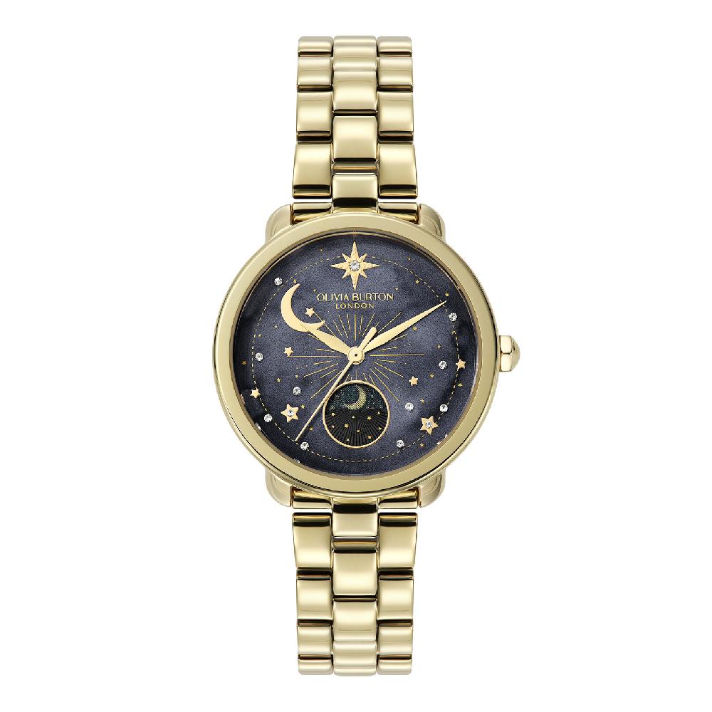 olivia burton 34mm Moon Phase Black & Gold Bracelet Watch