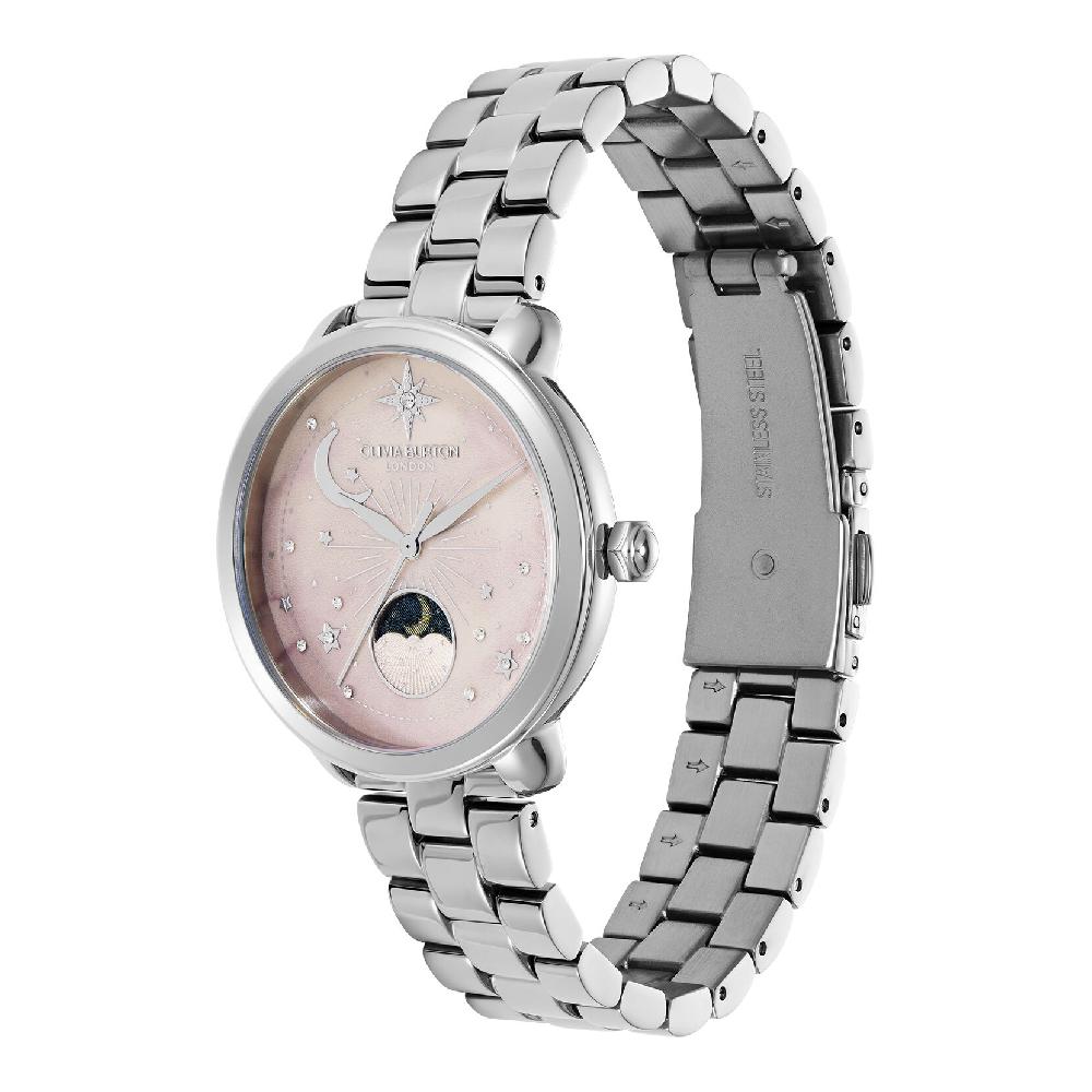 Olivia Burton 34mm Moon Phase Pink & Silver Bracelet Watch