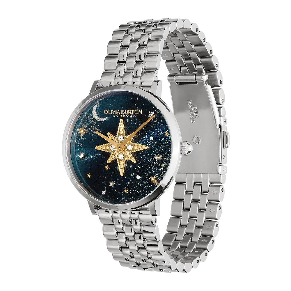 Olivia Burton 35mm Nova Slim Sapphire Blue & Silver Bracelet Watch