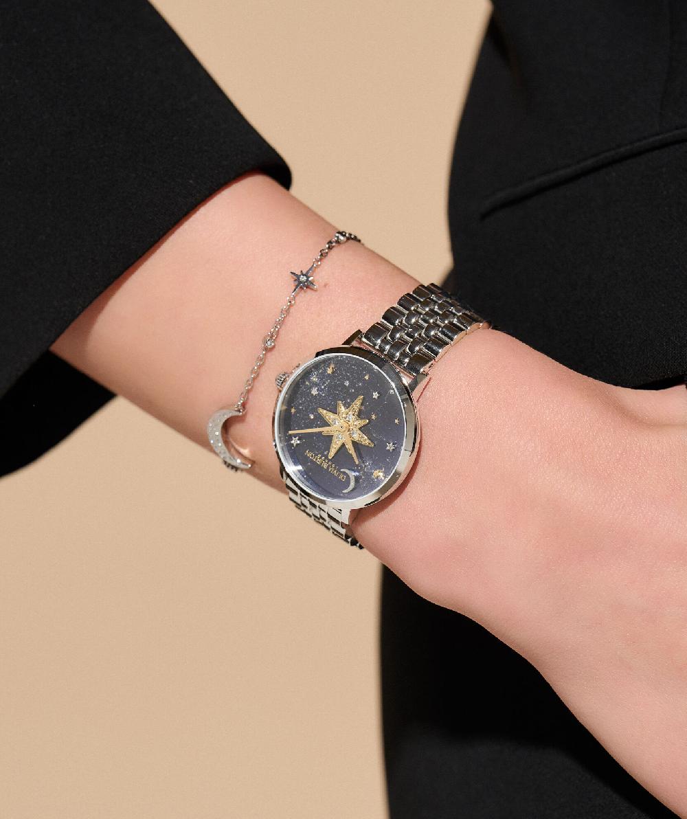 Olivia Burton 35mm Nova Slim Sapphire Blue & Silver Bracelet Watch