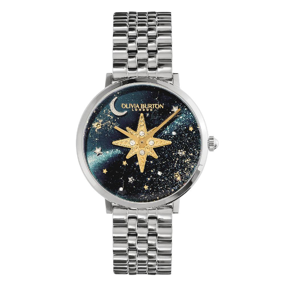 olivia burton 35mm Nova Slim Sapphire Blue & Silver Bracelet Watch