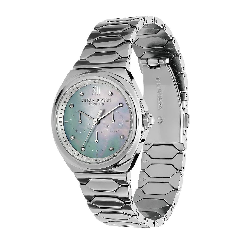 Olivia Burton 36mm Lustre Multi-Function Light Grey & Silver Bracelet Watch