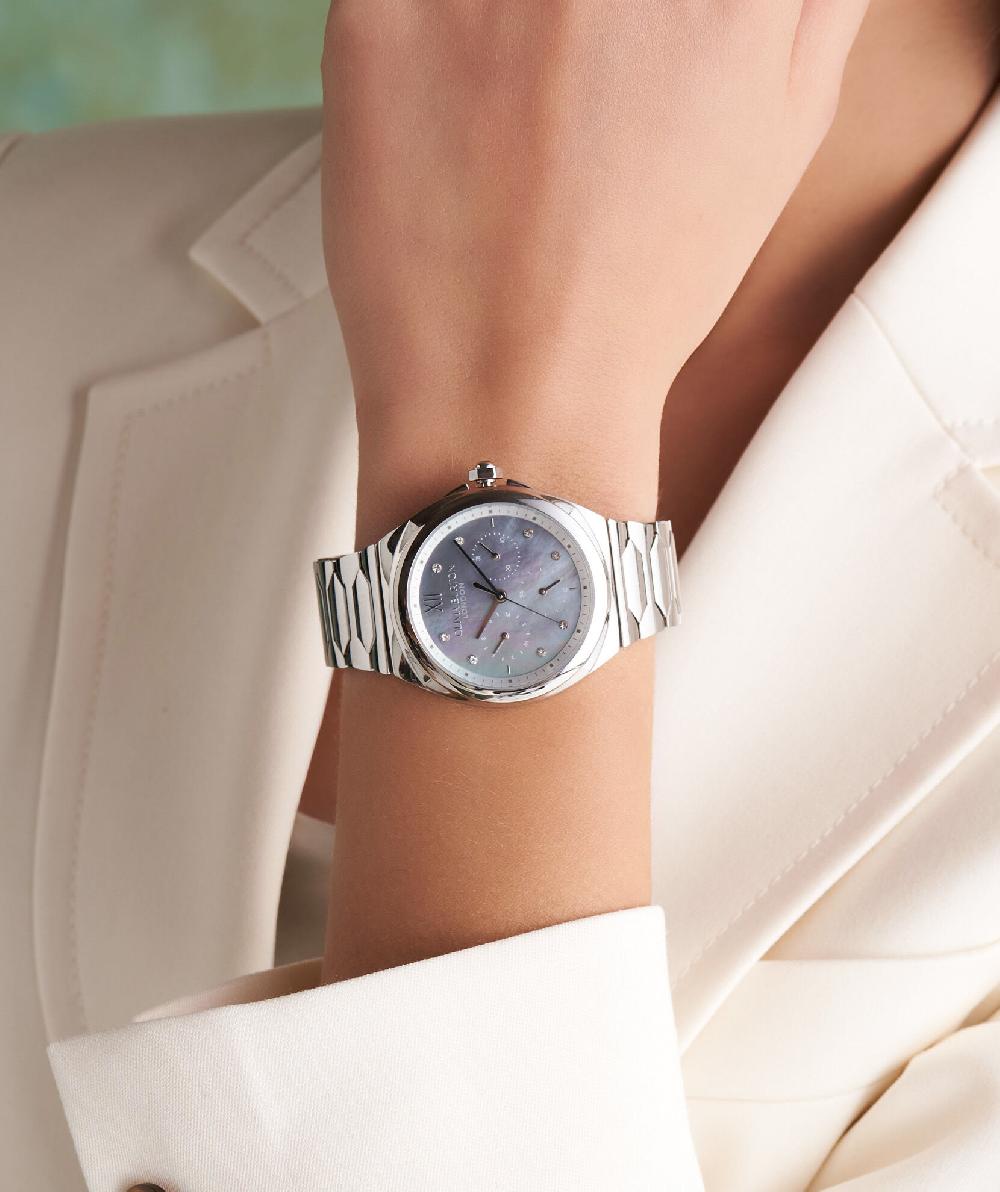 Olivia Burton 36mm Lustre Multi-Function Light Grey & Silver Bracelet Watch