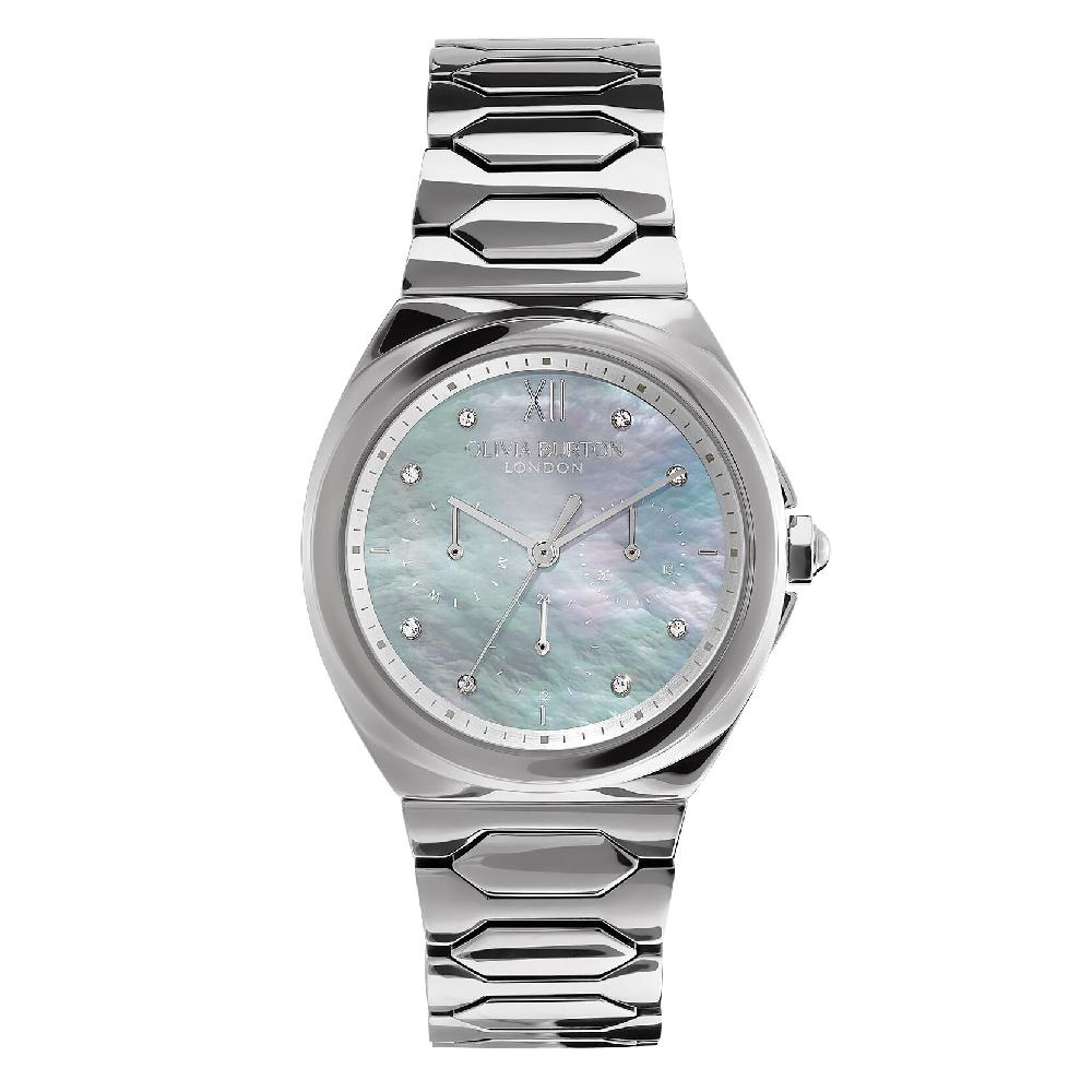 olivia burton 36mm Lustre Multi-Function Light Grey & Silver Bracelet Watch