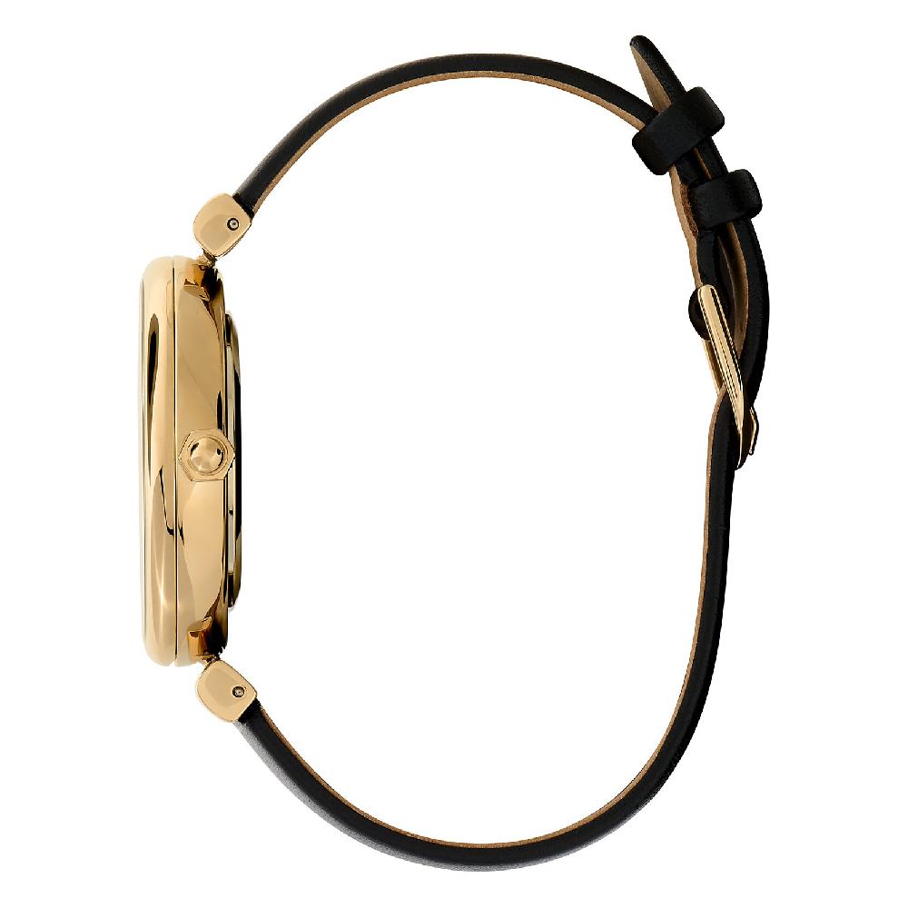 Olivia Burton 36mm Minima Bee T-Bar Gold & Black Leather Strap Watch