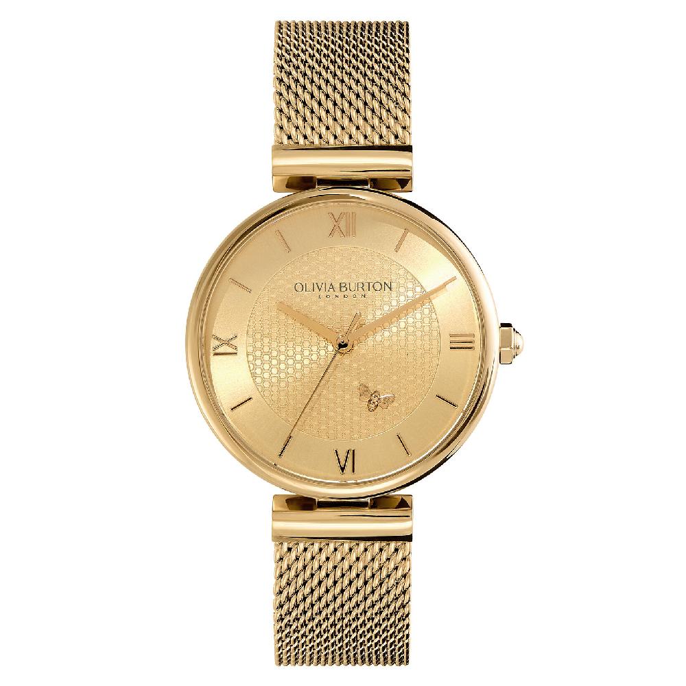 olivia burton 36mm Minima Bee T-Bar Gold Mesh Watch