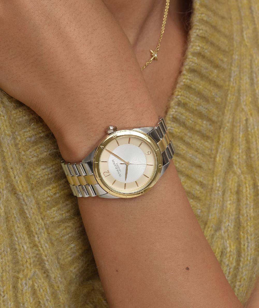 Olivia Burton 36mm Swirled White & Two Tone Bracelet Watch