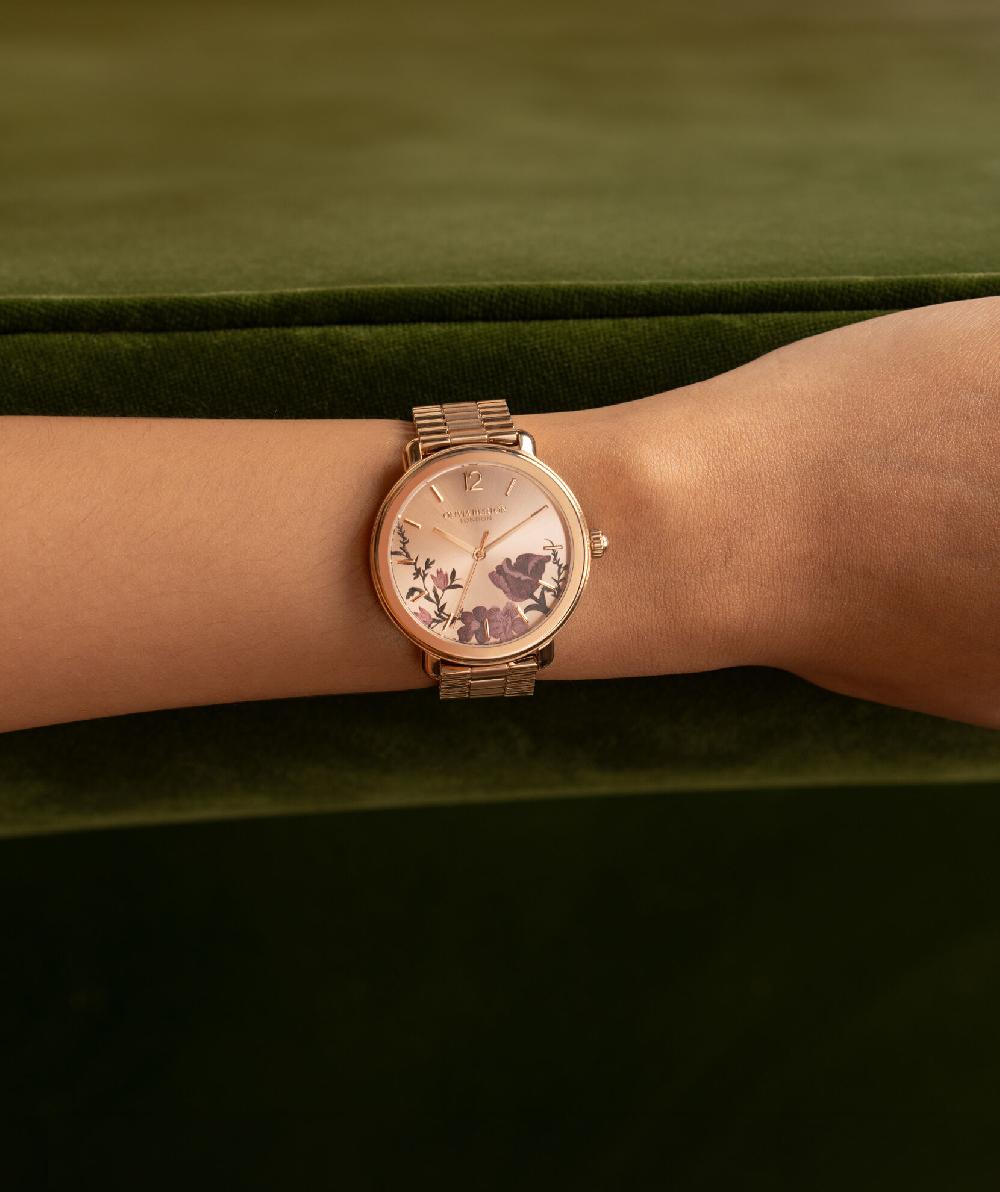 Olivia Burton 36mm Vintage Floral Rose Gold Bracelet Watch
