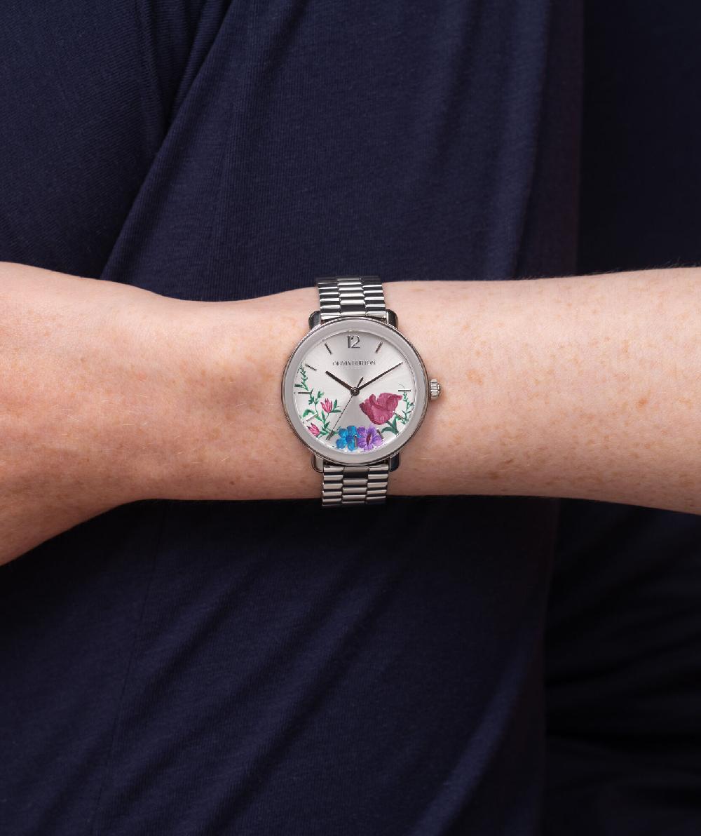 Olivia Burton 36mm Vintage Floral Silver Bracelet Watch