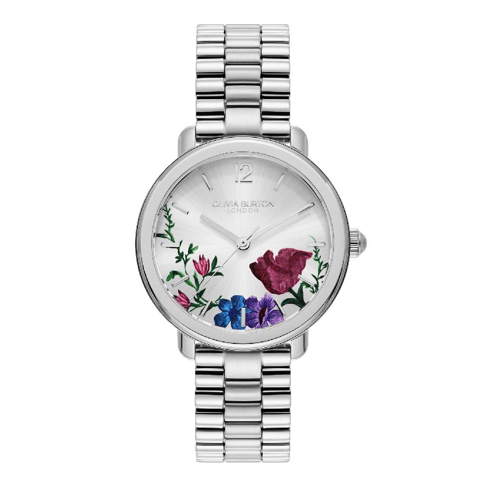 olivia burton 36mm Vintage Floral Silver Bracelet Watch