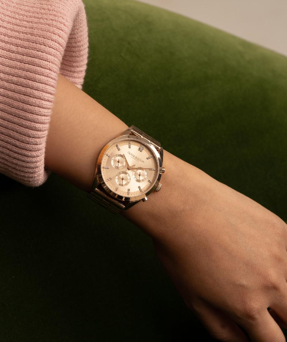 Olivia Burton 38mm City Classic Multifunction Carnation Gold Bracelet Watch