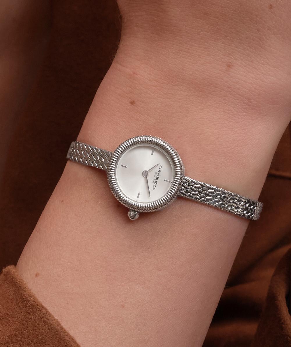 Olivia Burton 20mm Finery Silver Mesh Watch