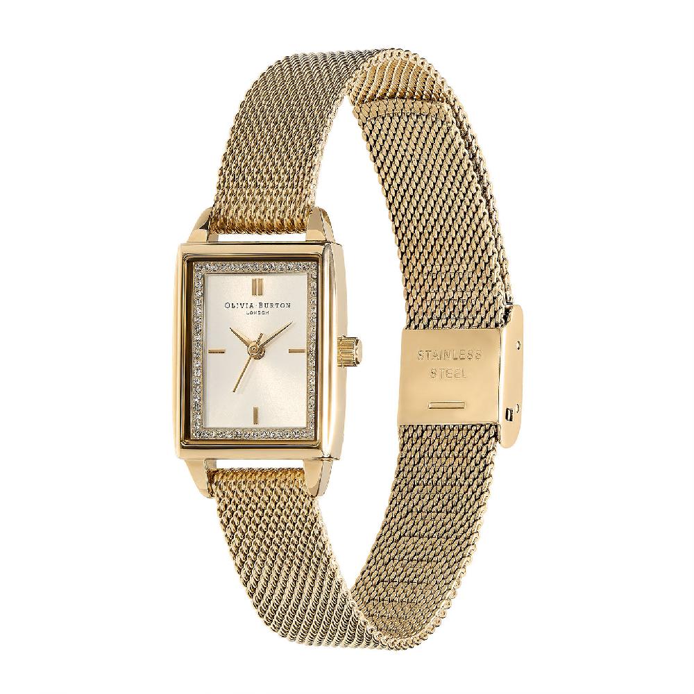Olivia Burton 21mm Rectangle White & Gold Mesh Watch