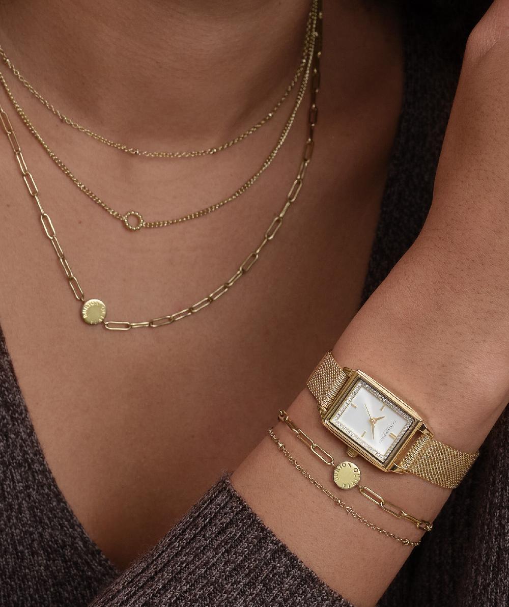 Olivia Burton 21mm Rectangle White & Gold Mesh Watch