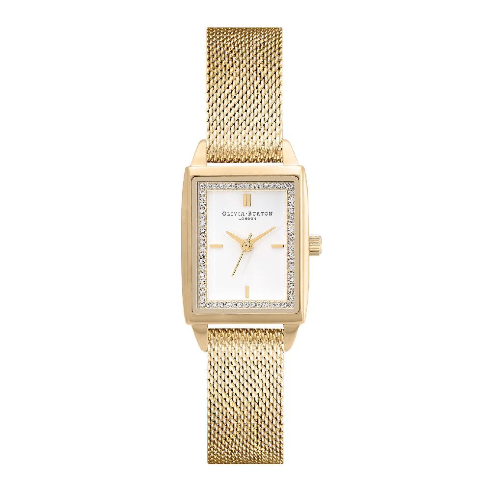 olivia burton 21mm Rectangle White & Gold Mesh Watch