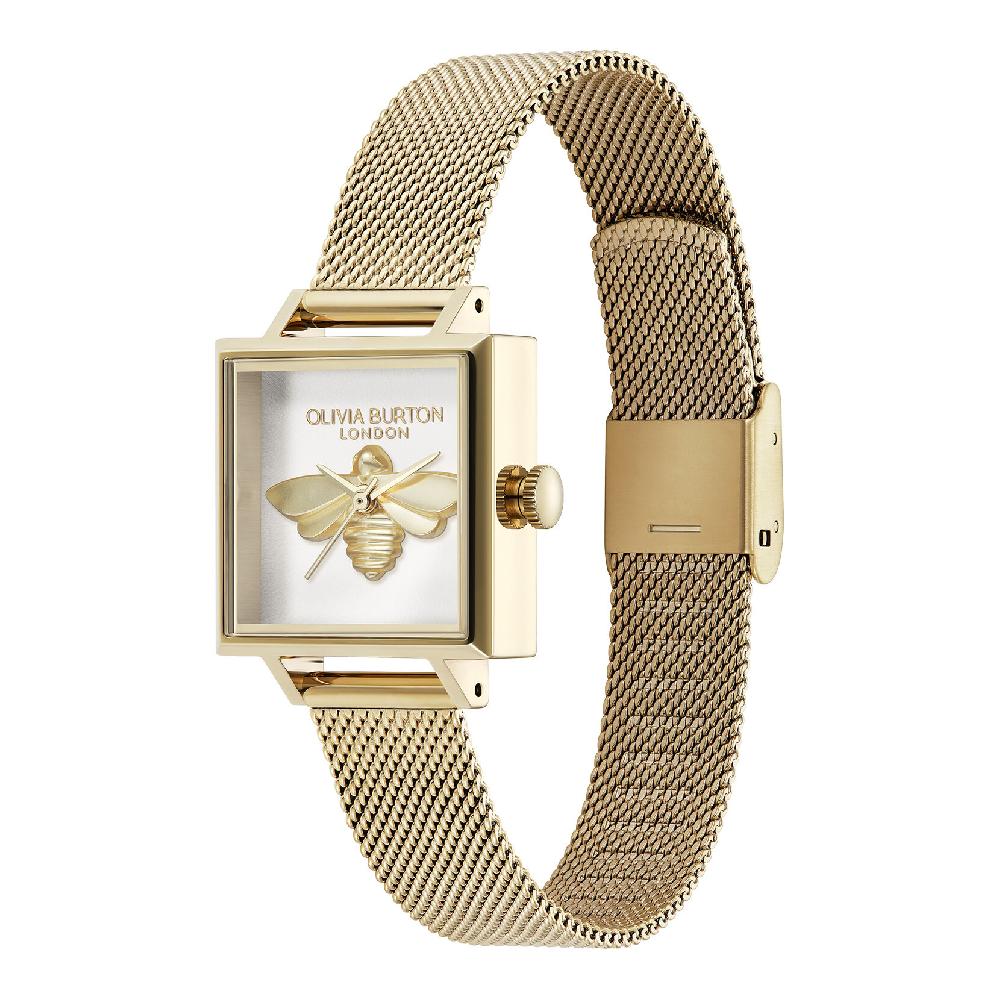 Olivia Burton 23mm Lucky Bee White & Gold Mesh Watch