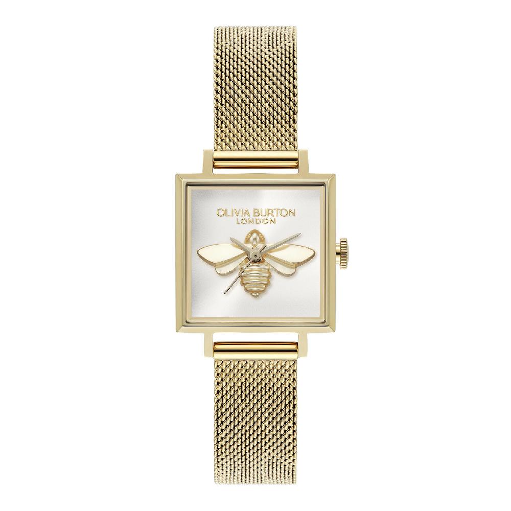 olivia burton 23mm Lucky Bee White & Gold Mesh Watch