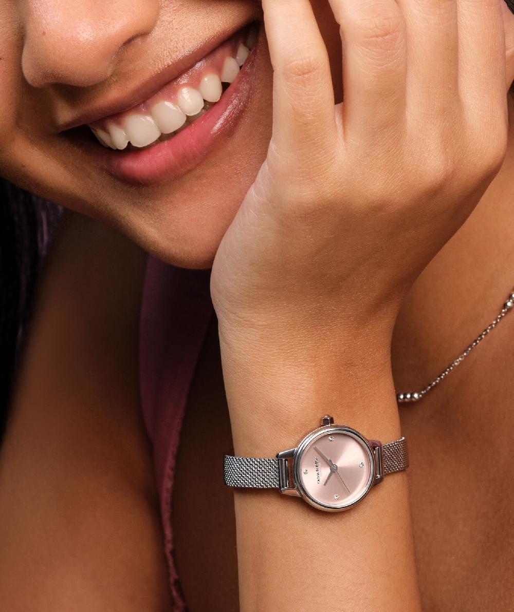 Olivia Burton 23mm Mini Primrose & Silver Mesh Watch