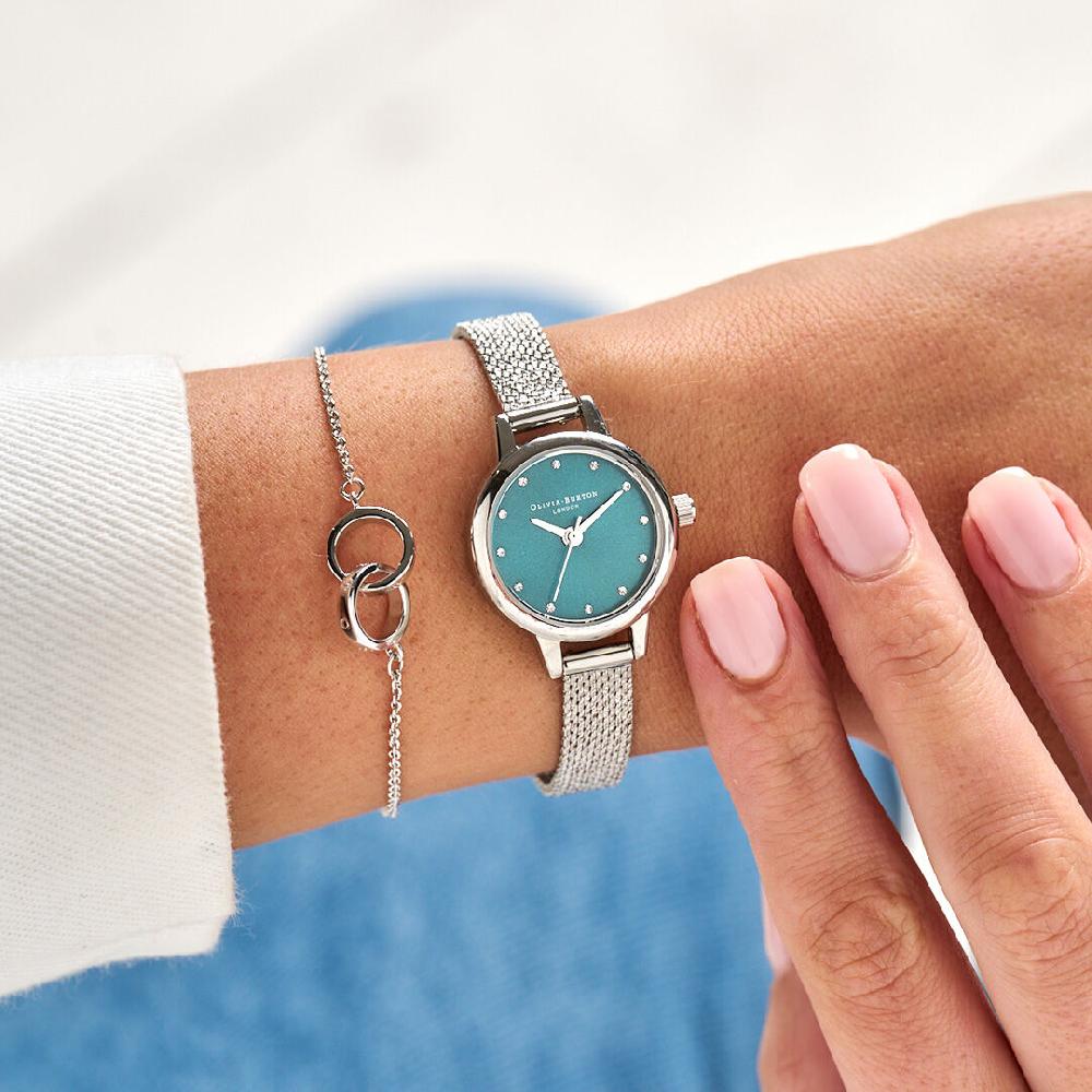 Olivia Burton 23mm Teal & Silver Mesh Watch
