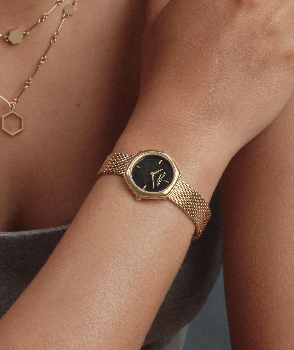 Olivia Burton 28mm Charing Black & Gold Mesh Watch