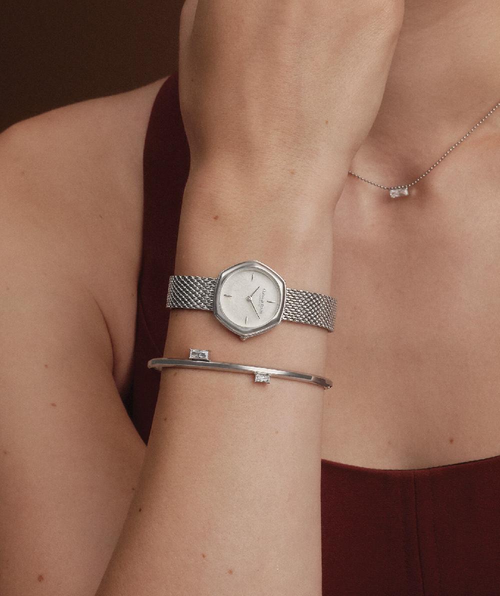 Olivia Burton 28mm Charing Silver Mesh Watch