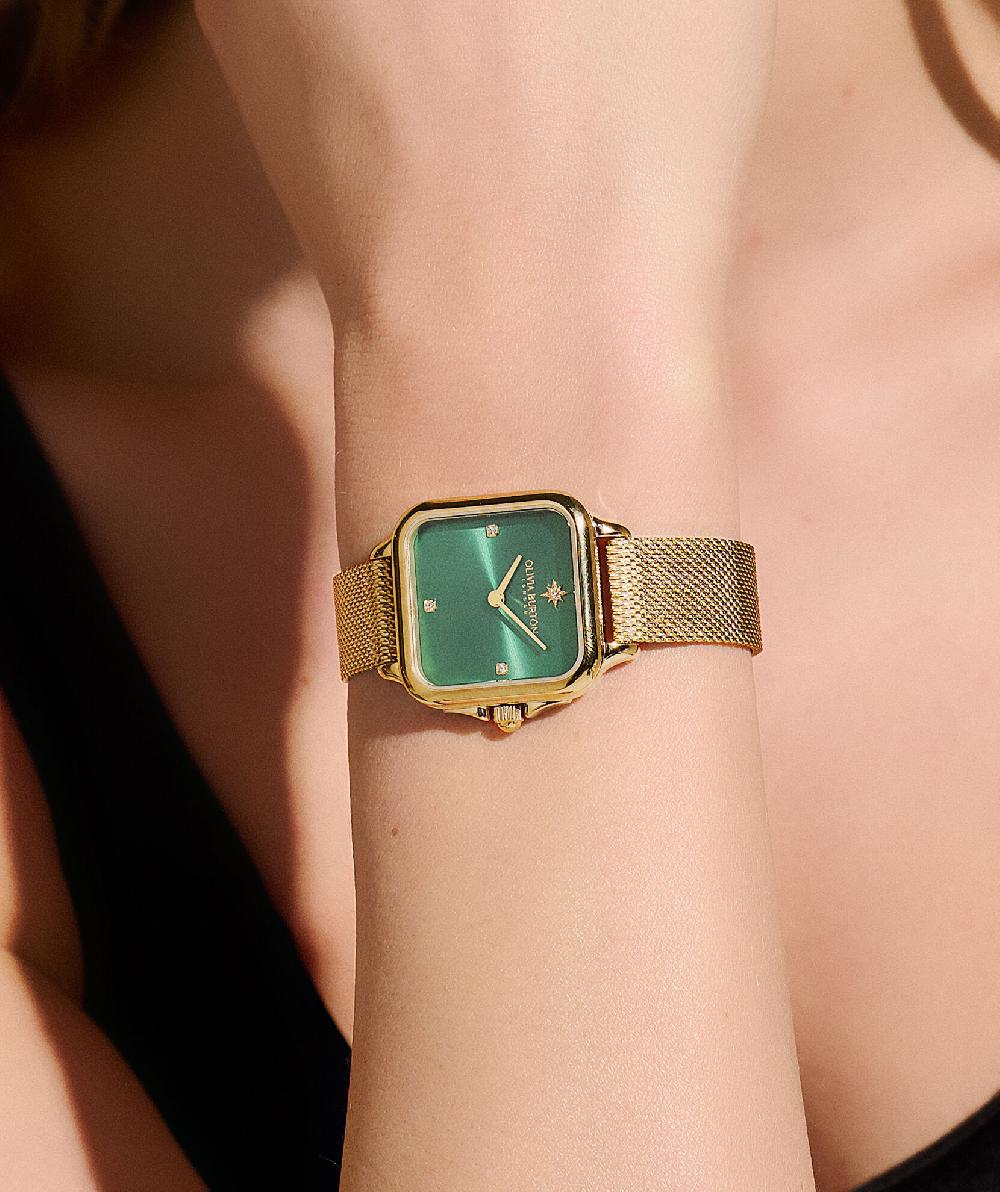 Olivia Burton 28mm Grosvenor Green & Gold Mesh Watch
