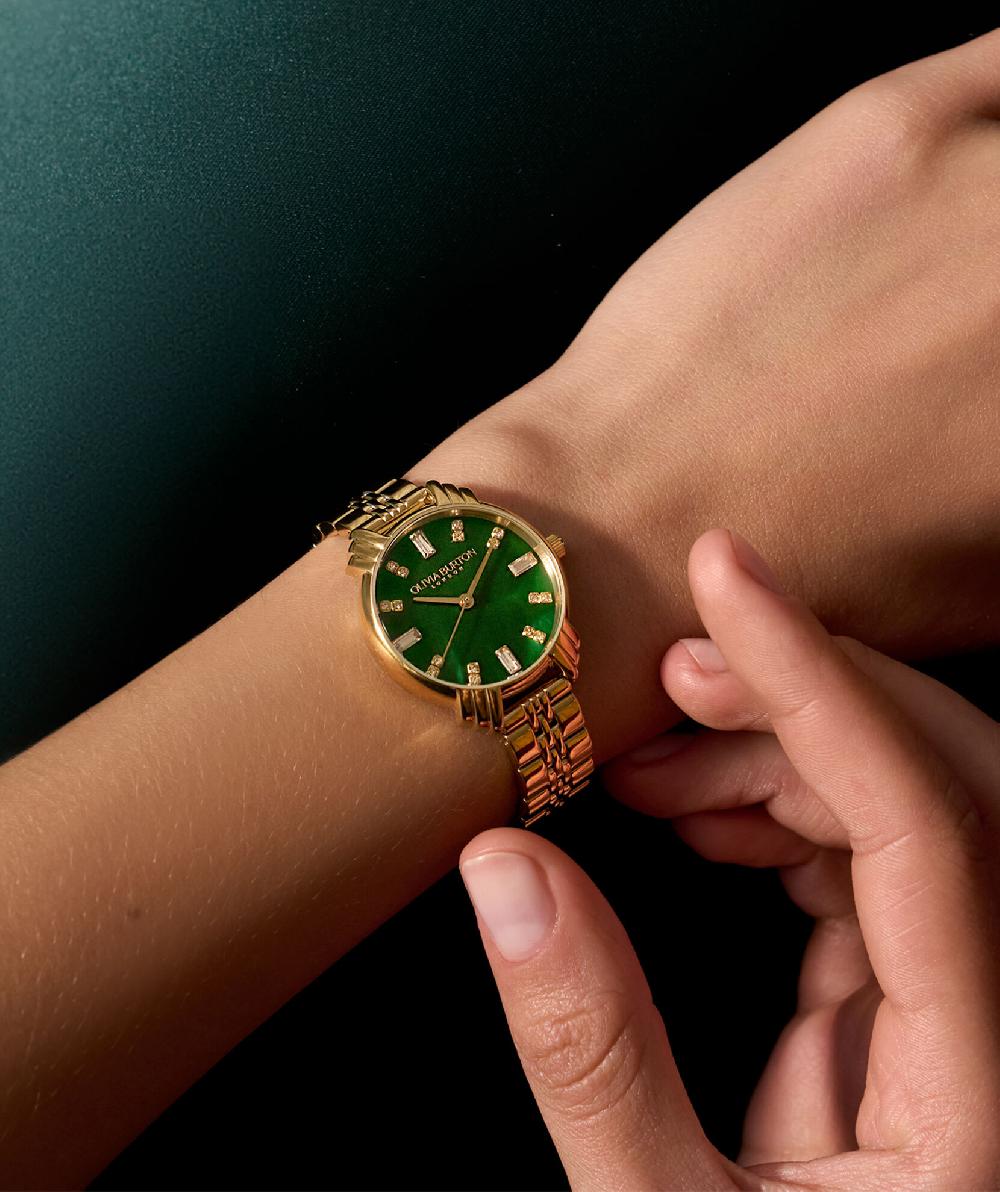 Olivia Burton 30mm Emerald & Gold Bracelet Watch